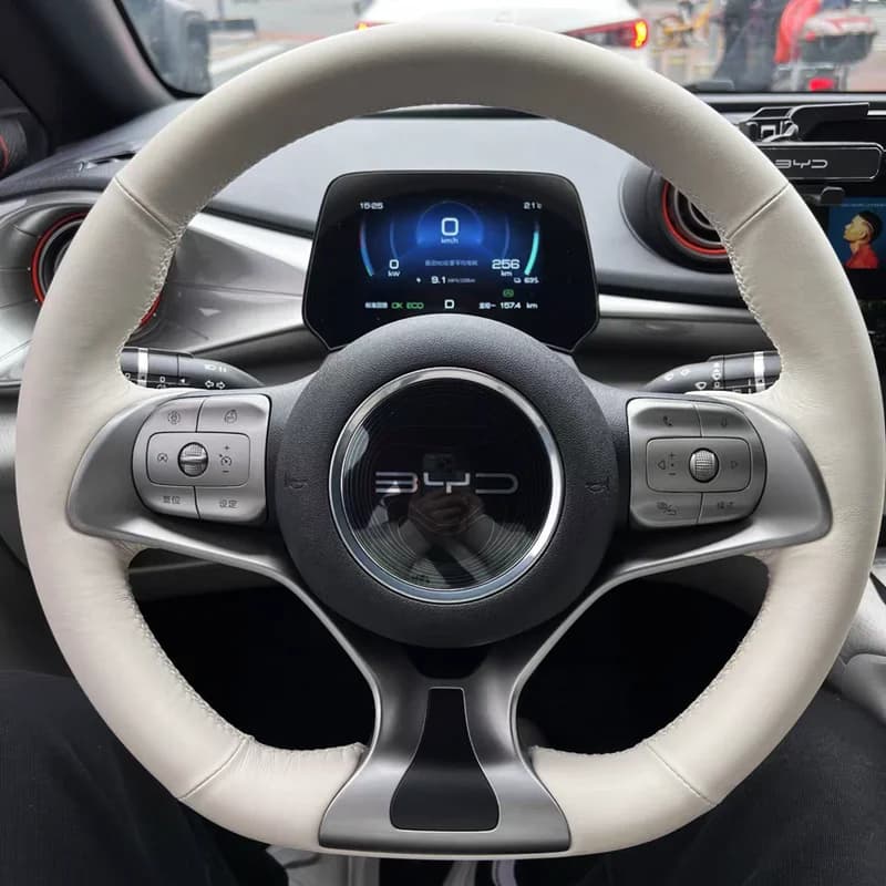 Custom DIY White Car Steering Wheel Braid Cover 100% Fit For BYD Atto 3 EV 2022 2023 Steering Wrap Auto Interior Accessories