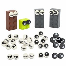 40Pcs Eye Brick 98138 Part 1x1 Tile Round Eyelash Pupile Pattern Printing Creation Smooth Building Blocks Accessory MOC Toys