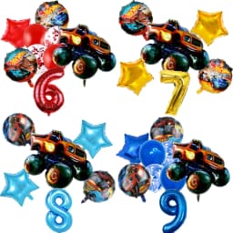NEW Cartoon Monster Big Wheel Truck Theme Birthday Party Decoration Latex Aluminum Digital Balloon Baby Shower Boy Gift