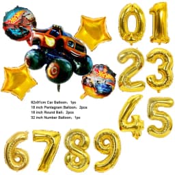 NEW Cartoon Monster Big Wheel Truck Theme Birthday Party Decoration Latex Aluminum Digital Balloon Baby Shower Boy Gift