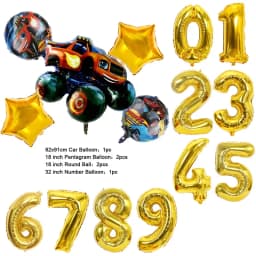 NEW Cartoon Monster Big Wheel Truck Theme Birthday Party Decoration Latex Aluminum Digital Balloon Baby Shower Boy Gift