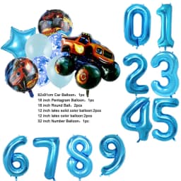 NEW Cartoon Monster Big Wheel Truck Theme Birthday Party Decoration Latex Aluminum Digital Balloon Baby Shower Boy Gift