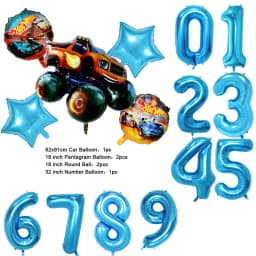 NEW Cartoon Monster Big Wheel Truck Theme Birthday Party Decoration Latex Aluminum Digital Balloon Baby Shower Boy Gift