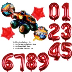 NEW Cartoon Monster Big Wheel Truck Theme Birthday Party Decoration Latex Aluminum Digital Balloon Baby Shower Boy Gift