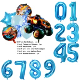 NEW Cartoon Monster Big Wheel Truck Theme Birthday Party Decoration Latex Aluminum Digital Balloon Baby Shower Boy Gift