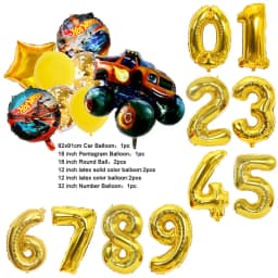 NEW Cartoon Monster Big Wheel Truck Theme Birthday Party Decoration Latex Aluminum Digital Balloon Baby Shower Boy Gift