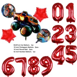 NEW Cartoon Monster Big Wheel Truck Theme Birthday Party Decoration Latex Aluminum Digital Balloon Baby Shower Boy Gift