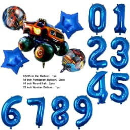 NEW Cartoon Monster Big Wheel Truck Theme Birthday Party Decoration Latex Aluminum Digital Balloon Baby Shower Boy Gift