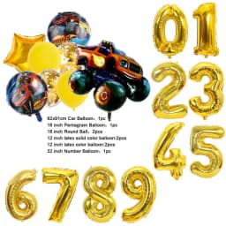 NEW Cartoon Monster Big Wheel Truck Theme Birthday Party Decoration Latex Aluminum Digital Balloon Baby Shower Boy Gift