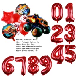 NEW Cartoon Monster Big Wheel Truck Theme Birthday Party Decoration Latex Aluminum Digital Balloon Baby Shower Boy Gift