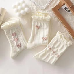 Simple White Socks Versatile Lovely Bowknot Small Flowers Women's Medium Tube Socks kawaii Harajuku jk Lolita Girls Cotton Socks