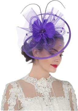 Women Girl Fascinator Hat Alice Headband Hairpin Mesh Hat Feather Cocktail Wedding Kentucky Derby Tea Party Hat Headwear