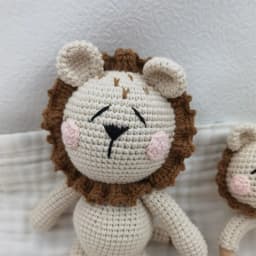 Amigurumi Crochet Lion Baby Teether kawaii Stuffed Animal Doll Beech Wood Newborn Teether Ring Pacifier Clip Baby Birth Gift Box