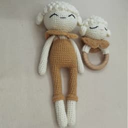 Amigurumi Crochet Lion Baby Teether kawaii Stuffed Animal Doll Beech Wood Newborn Teether Ring Pacifier Clip Baby Birth Gift Box