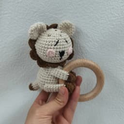 Amigurumi Crochet Lion Baby Teether kawaii Stuffed Animal Doll Beech Wood Newborn Teether Ring Pacifier Clip Baby Birth Gift Box