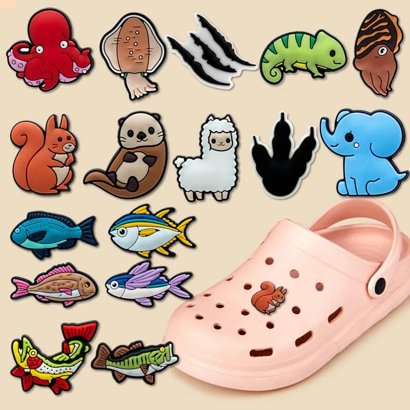 1pcs Cute Animal Shoe Charms Squirrel Lizard Elephant Alpaca Horse Dinosaur Shoe Decoration Accessories Fish Squid Sandal buckle