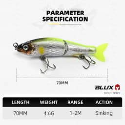 BLUX JACK CLAW 70S Joint Swimbait 70mm 4.6g Sinking Minnow Wobbler Fishing Lure Artificial Hard Bait for Pike Bass Trout