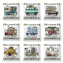 Happy Campers Car Cushion Cover Owl Outdoor Camping Pillow Sofa Decorative