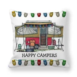 Happy Campers Car Cushion Cover Owl Outdoor Camping Pillow Sofa Decorative