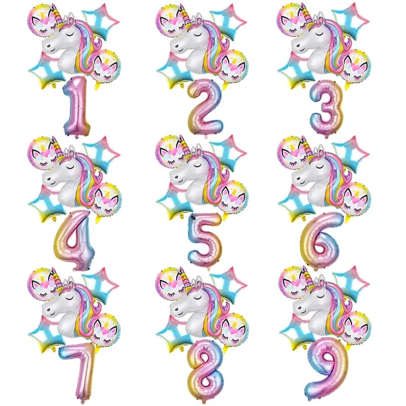 6pcs Balloon Unicorn Decoration Birthday Party Theme Party Balls Kids Toy Gift Number 1st Ballon Globos Baby Shower
