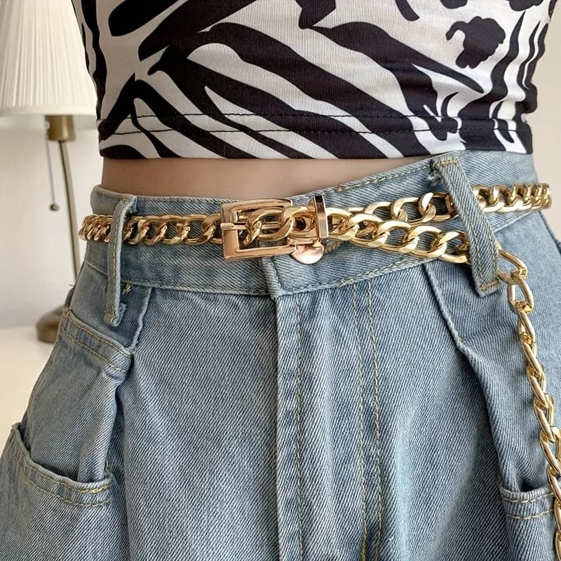 Women's Belt Fashion Metal Waist Chain Street Hip Hop Punk Denim Men's Belt