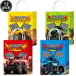 Monster Truck Happy Birthday Cake Topper Racing Car Black And White Checkered Flag Cake Decor Monster Truck Party Supplies