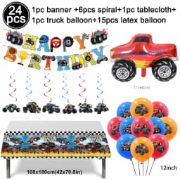 Monster Truck Happy Birthday Cake Topper Racing Car Black And White Checkered Flag Cake Decor Monster Truck Party Supplies