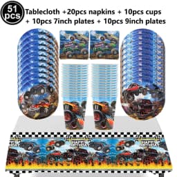 Monster Truck Happy Birthday Cake Topper Racing Car Black And White Checkered Flag Cake Decor Monster Truck Party Supplies