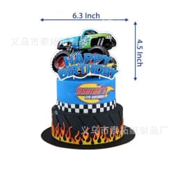 Monster Truck Happy Birthday Cake Topper Racing Car Black And White Checkered Flag Cake Decor Monster Truck Party Supplies