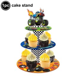 Monster Truck Happy Birthday Cake Topper Racing Car Black And White Checkered Flag Cake Decor Monster Truck Party Supplies