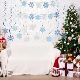 Snowflake Hanging Decorations Birthday Flag Christmas Snowflake Hanging String Winter Carnival Ice Snow Theme Party Background
