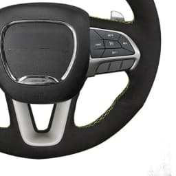 Anti-slip Black Genuine Leather Suede Car Steering Wheel Cover For Dodge Challenger Charger 2015-2021 Dodge Durango 2018-2021