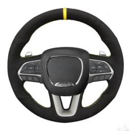 Anti-slip Black Genuine Leather Suede Car Steering Wheel Cover For Dodge Challenger Charger 2015-2021 Dodge Durango 2018-2021