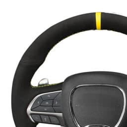 Anti-slip Black Genuine Leather Suede Car Steering Wheel Cover For Dodge Challenger Charger 2015-2021 Dodge Durango 2018-2021