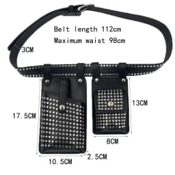 2PCS Rivets Belt Bag For Women Punk Motorcycle Waist Bags Female Fanny Pack Crossbody Function Chest Bag Hip Hop Phone Purse