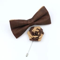 New Cork Wood Bow Tie Set Men's Novelty Handmade Floral Solid Color Bowtie Brooch For Groom Wedding Party Retro Suit Accessories