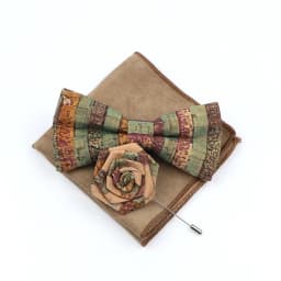 New Cork Wood Bow Tie Set Men's Novelty Handmade Floral Solid Color Bowtie Brooch For Groom Wedding Party Retro Suit Accessories