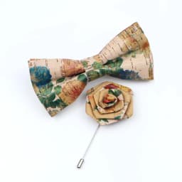 New Cork Wood Bow Tie Set Men's Novelty Handmade Floral Solid Color Bowtie Brooch For Groom Wedding Party Retro Suit Accessories