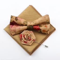 New Cork Wood Bow Tie Set Men's Novelty Handmade Floral Solid Color Bowtie Brooch For Groom Wedding Party Retro Suit Accessories