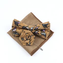 New Cork Wood Bow Tie Set Men's Novelty Handmade Floral Solid Color Bowtie Brooch For Groom Wedding Party Retro Suit Accessories