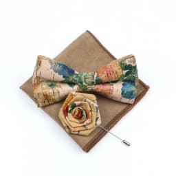 New Cork Wood Bow Tie Set Men's Novelty Handmade Floral Solid Color Bowtie Brooch For Groom Wedding Party Retro Suit Accessories