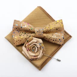 New Cork Wood Bow Tie Set Men's Novelty Handmade Floral Solid Color Bowtie Brooch For Groom Wedding Party Retro Suit Accessories