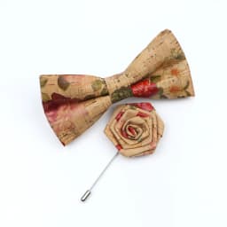 New Cork Wood Bow Tie Set Men's Novelty Handmade Floral Solid Color Bowtie Brooch For Groom Wedding Party Retro Suit Accessories