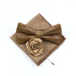 New Cork Wood Bow Tie Set Men's Novelty Handmade Floral Solid Color Bowtie Brooch For Groom Wedding Party Retro Suit Accessories