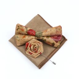 New Cork Wood Bow Tie Set Men's Novelty Handmade Floral Solid Color Bowtie Brooch For Groom Wedding Party Retro Suit Accessories