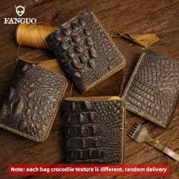 Retro Men's Alligator Pattern Wallet Handmade Genuine Leather Short Wallet With 6 Card Slots Fold Crocodile Design Male Purse