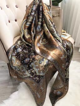 Coffee Gold 100% Mulberry Silk Women's Scarf Bandana Fashion Plaisley Style Square Scarves Hijabs Winter Brand Headscarf Foulard