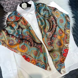 Coffee Gold 100% Mulberry Silk Women's Scarf Bandana Fashion Plaisley Style Square Scarves Hijabs Winter Brand Headscarf Foulard