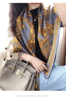 Coffee Gold 100% Mulberry Silk Women's Scarf Bandana Fashion Plaisley Style Square Scarves Hijabs Winter Brand Headscarf Foulard