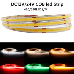 COB LED Strip Light High Density Flexible FOB COB 480/528LEDs/m Lights Tape Blue/ Green/Red Linear Dimmable DC12V/24V